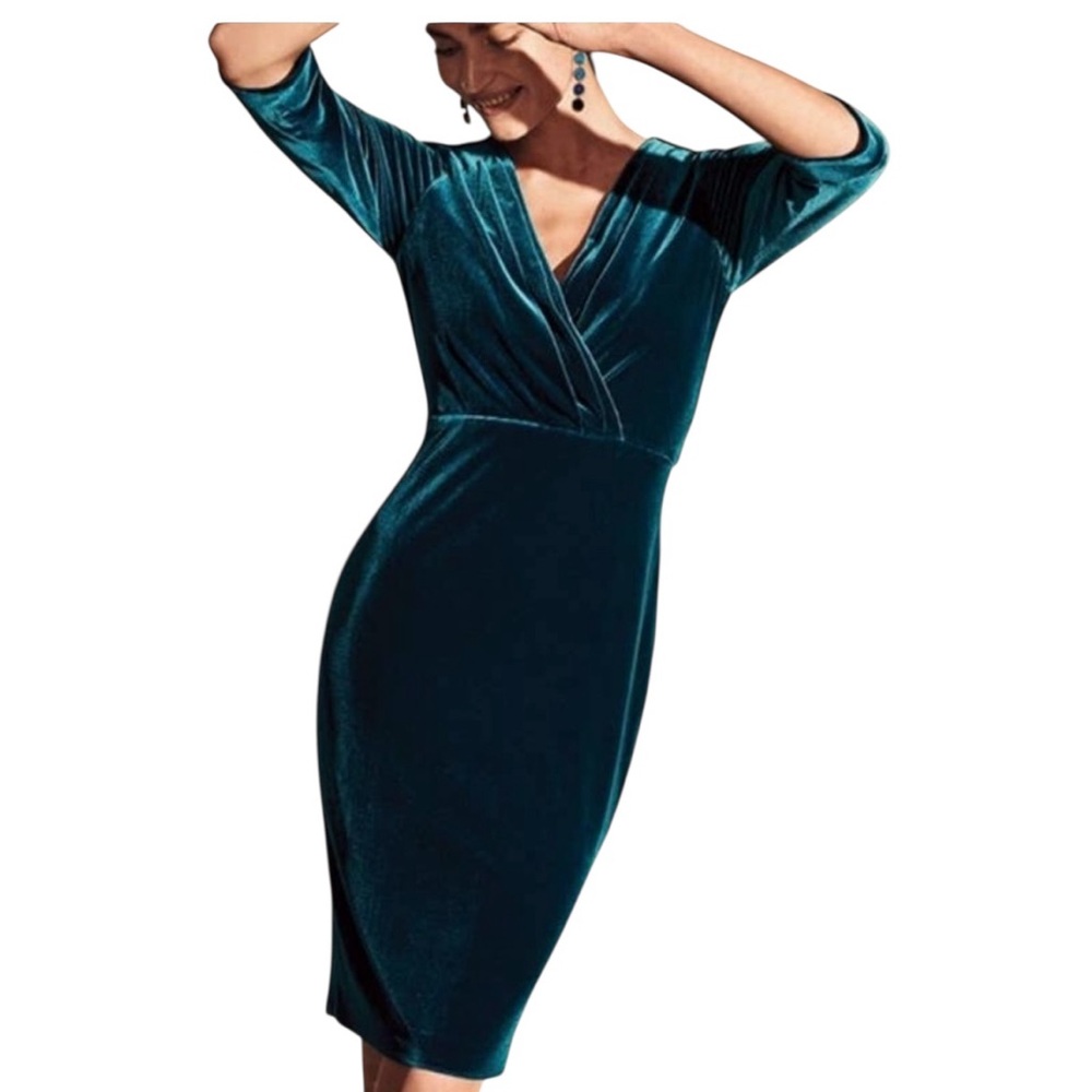 NWT BADGLEY MISCHKA VNECK PEACOCK BLUE VELVET COCKTAIL DRESS SIZE 8